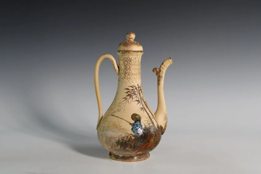 ZMA Puzzler!  Dull Finish Turkish Coffee Pot Featuring a Japanese Motif by the Rookwood Pottery Company attributed to Maria Longworth Nichols Storer