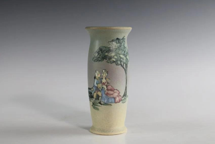 ZMA Puzzler!  Hudson (Scenic) Vase Featuring George and Martha Washington Under a Tree by the Weller Pottery Company