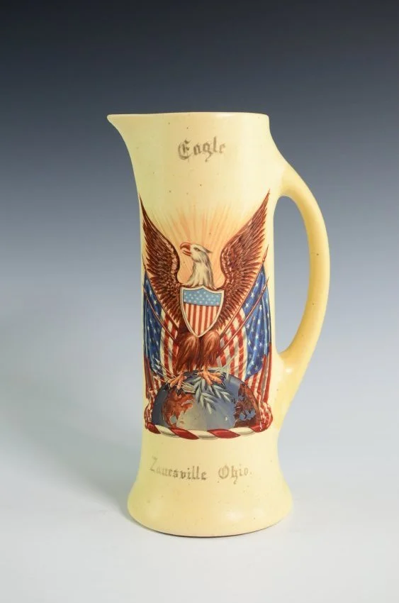 ZMA Puzzler! Creamware (Fraternal Societies) Tankard in Old Ivory with American Bald Eagle