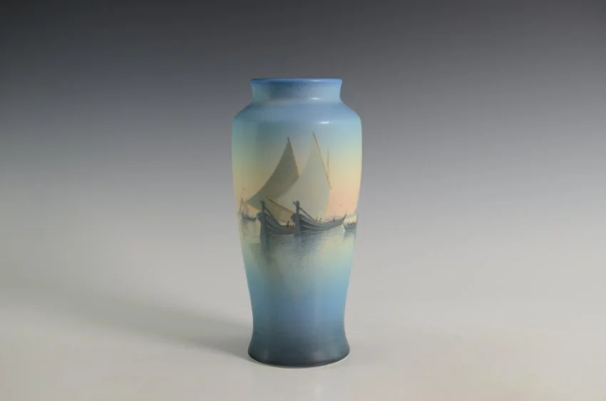 ZMA Puzzler! Vellum Glaze Vase Featuring a Venetian Harbor Scene by the Rookwood Pottery Company