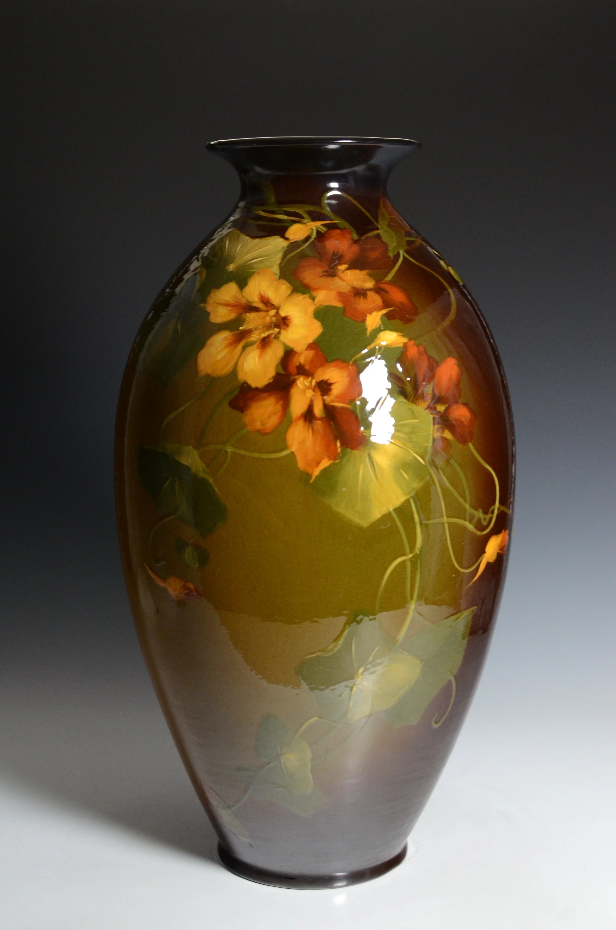 Weller Pottery Company (1872-1948). Louwelsa Vase Featuring Nasturtiums