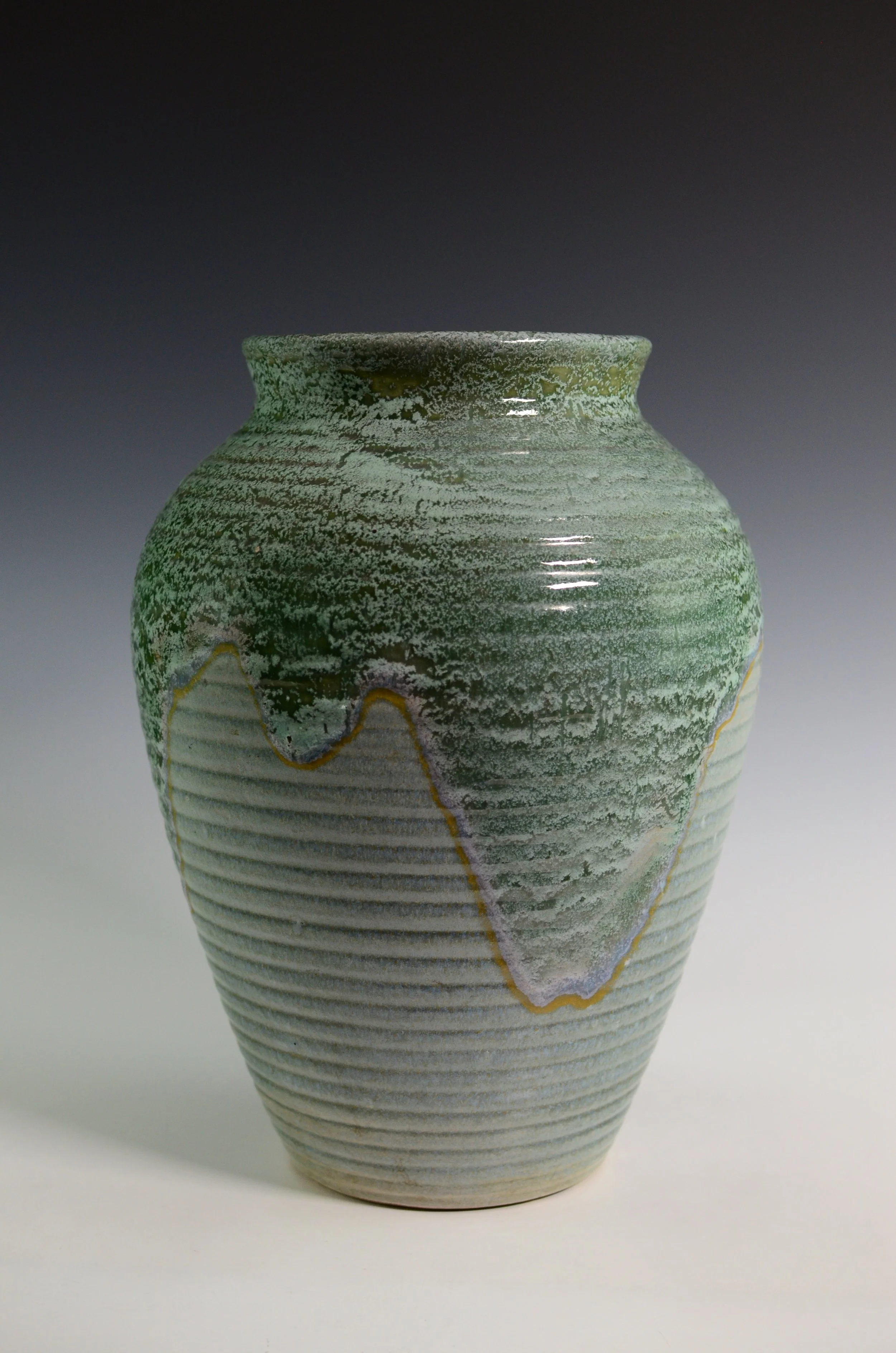 Zanesville Stoneware Company (1889-2002). Large Vase with Green Overflow Glaze