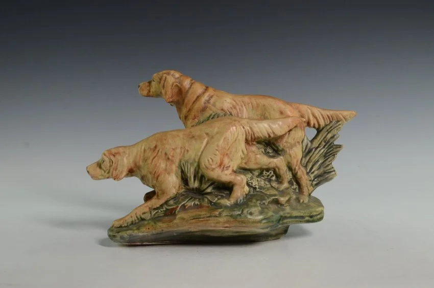 ZMA Puzzler!: Muskota Figurine of Two Yellow Hunting Dogs by the Weller Pottery Company