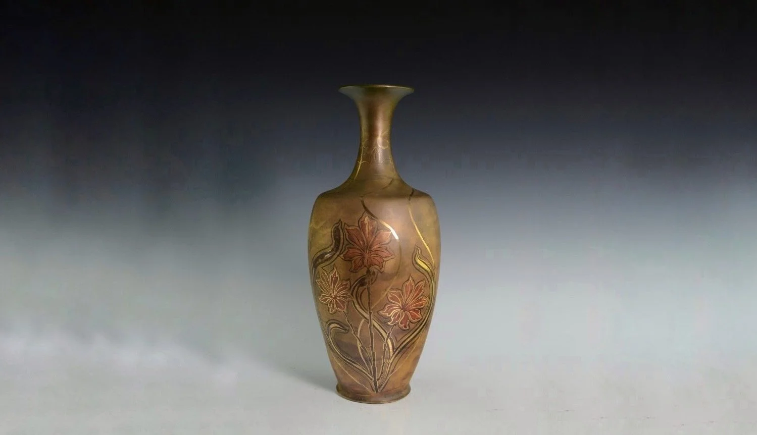 ZMA Puzzler!: Opalesce Gun Metal Vase with Floral Decoration by the J.B. Owens Pottery Company