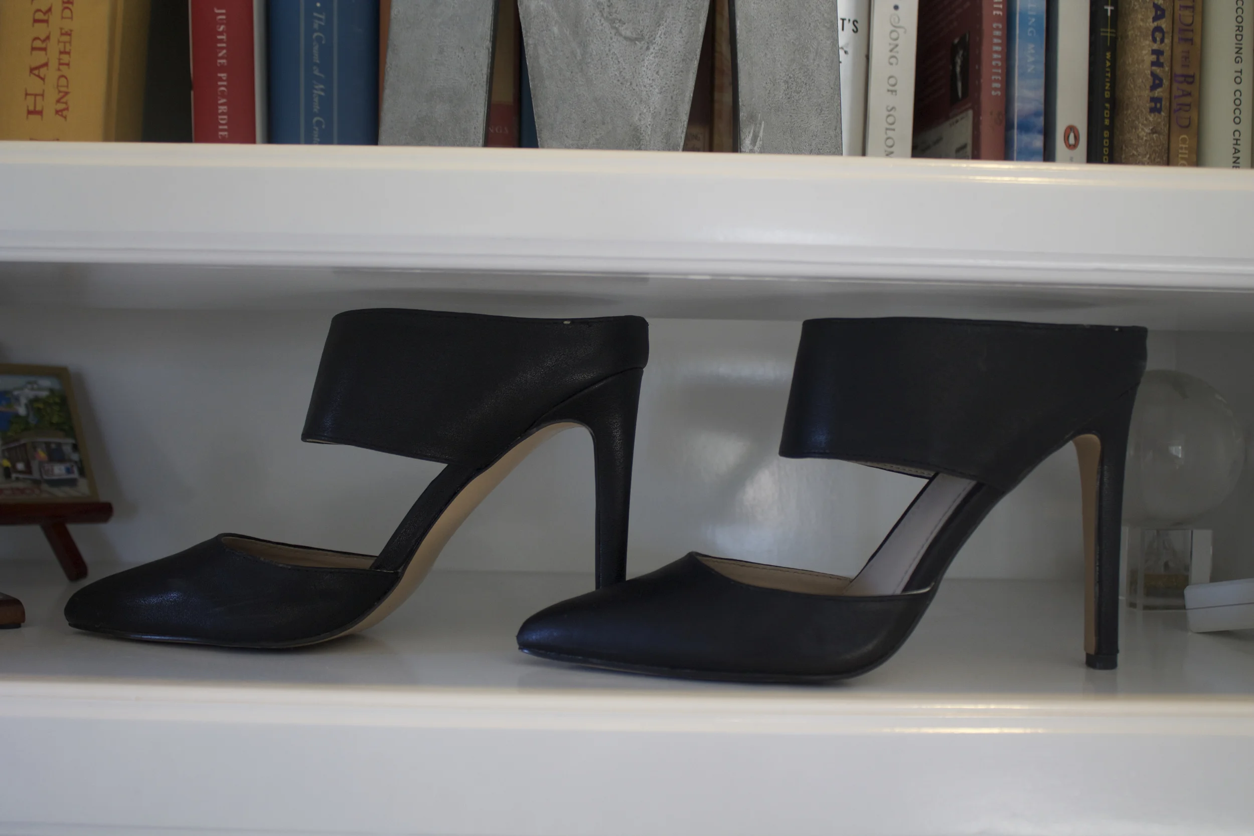 Express Pointed Toe Two Piece Runway Mule ($56) in Black