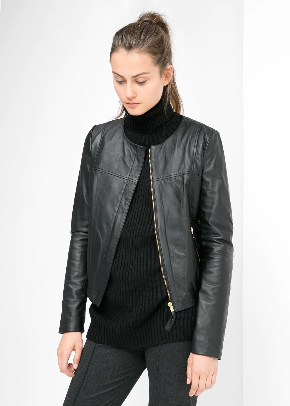 Mango Leather Bomber Jacket ($190)