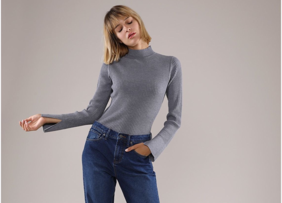  Merino Wool Rib Mock Neck Sweater,&nbsp; $85.00  