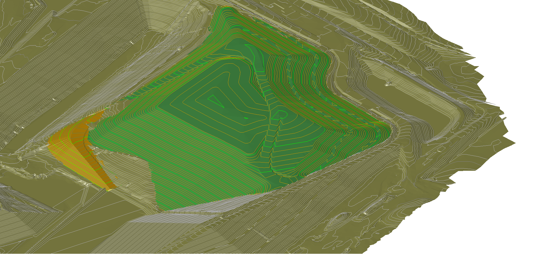 Operations Consulting - 3D rendering of fill plan and access road, municipal solid waste facility, South Carolina.