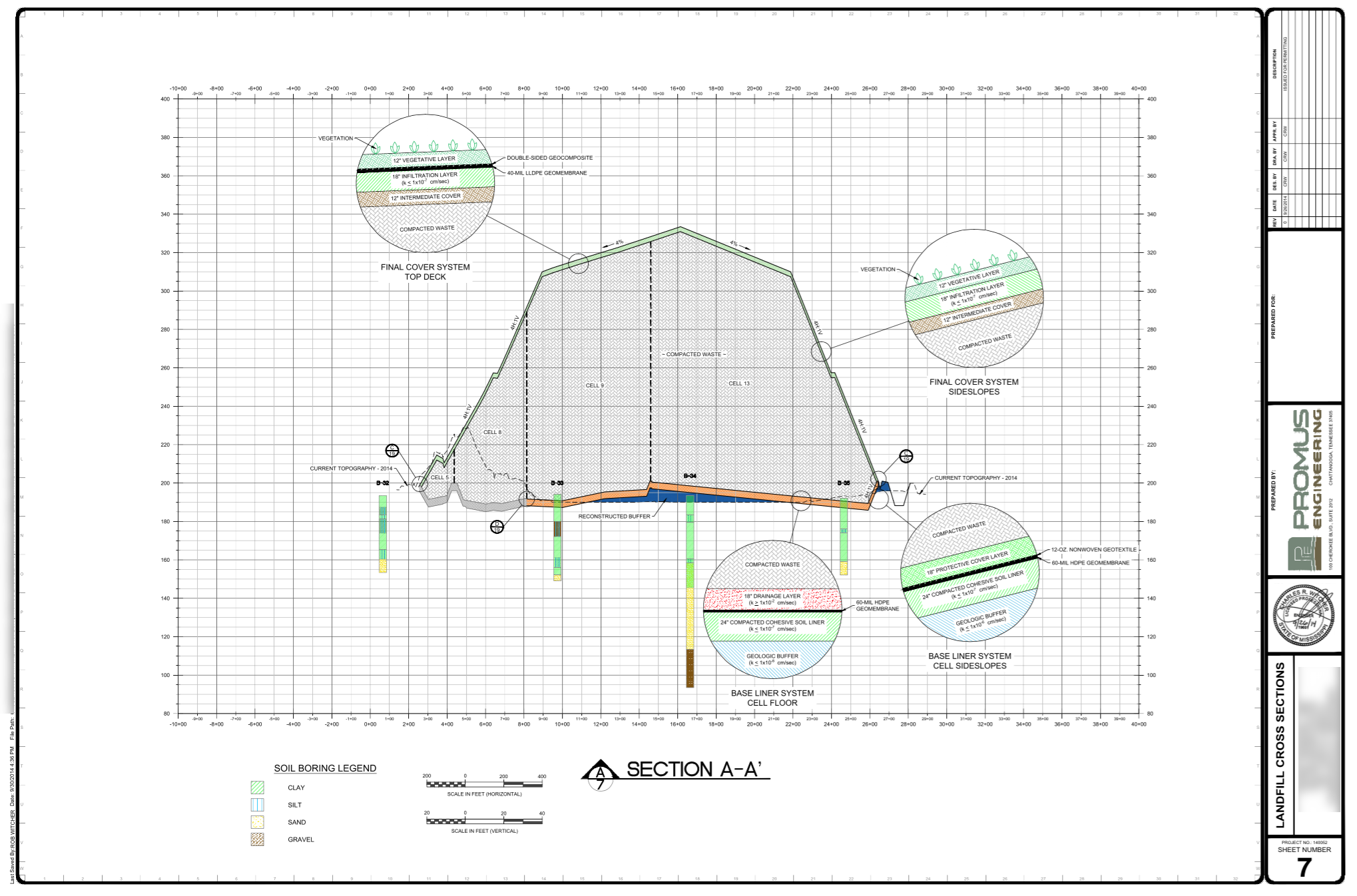 Permit renewal - landfill cross section and section details, municipal solid waste facility, Mississippi.