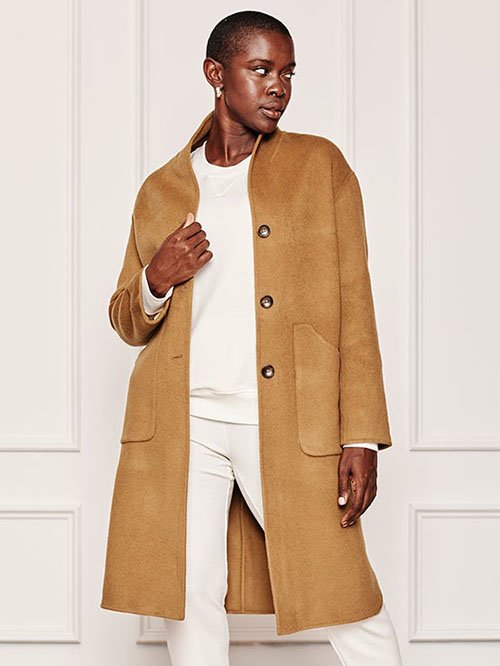 Summersalt Eco Wool camel colored coat