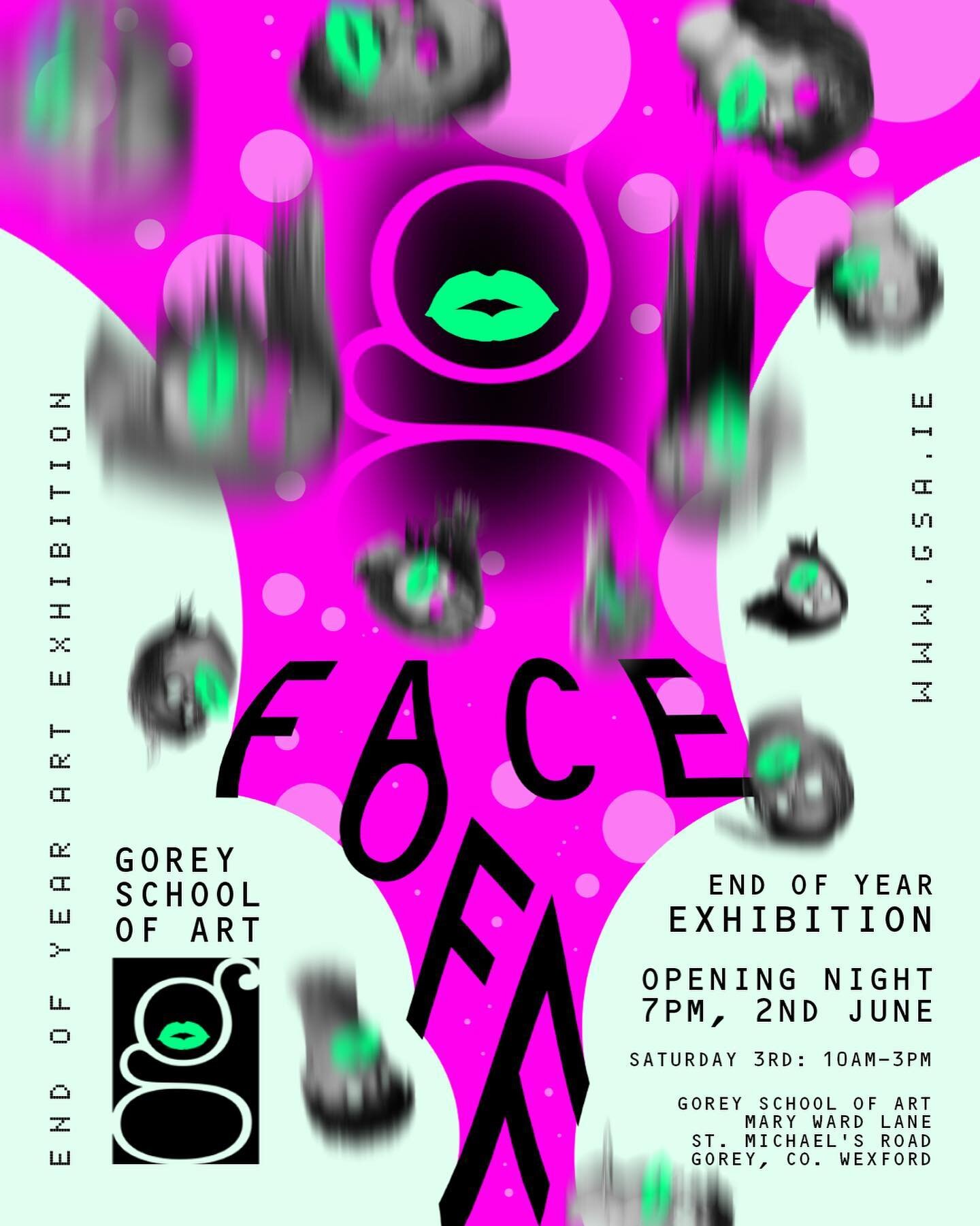 End-of-year exhibition at Gorey School of Art

Opening night: 7pm, Friday, the 2nd of June.

Open also on Saturday the 3rd of June from 10am until 3pm.

Gorey School of Art,
Mary Ward Lane
St. Michael's Road
Gorey, Co. Wexford

www.gsa.ie
info@gsa.ie