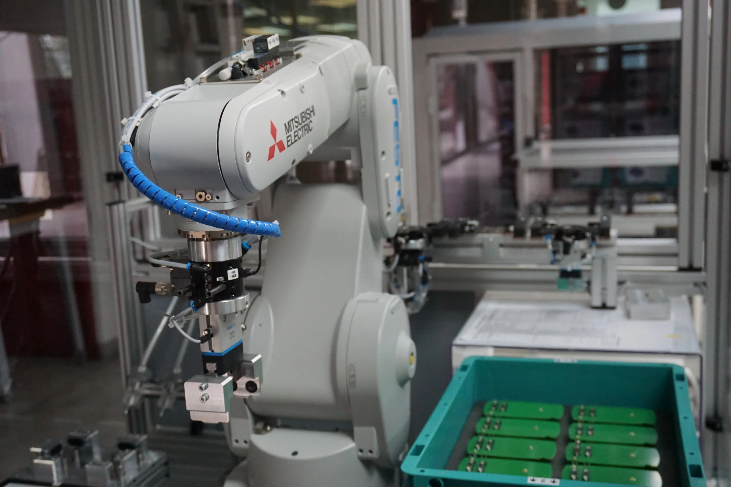 Robots such as this one are used in manufacturing for precise work.