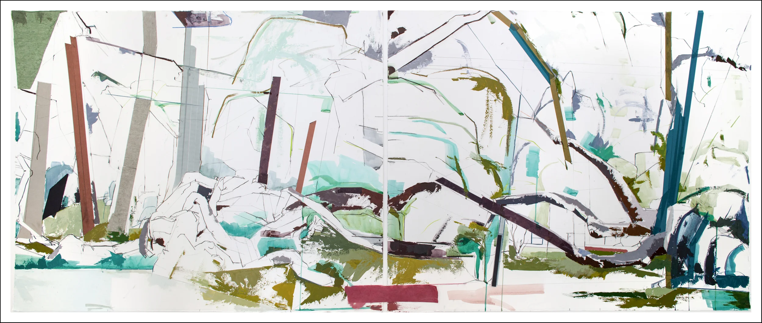 Untitled Diptych Paris/SF, 2012, Mixed-media on paper (29.5 inches x 72 inches) (unframed) SOLD