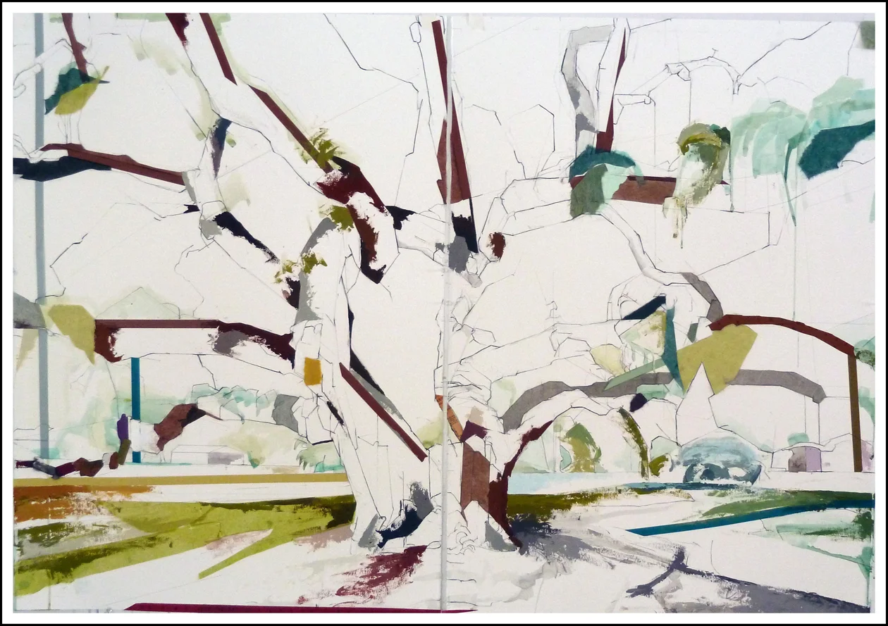 29°59'16.6"N 97°52'46.9" Kyle Auction Oak II Diptych, 2014 SOLD (30 inches x 44 inches) Mixed-media on paper