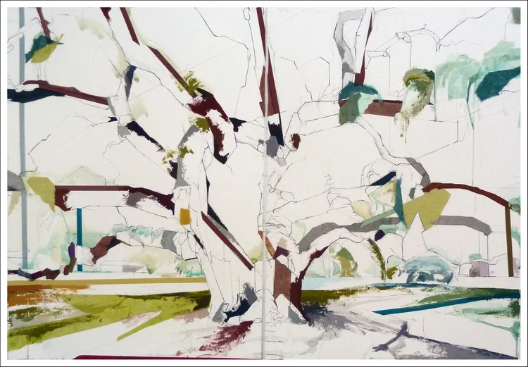 29°59'16.6"N 97°52'46.9"W Kyle Auction Oak II Diptych, 2014, (30 inches x 44 inches) Mixed-media on paper
