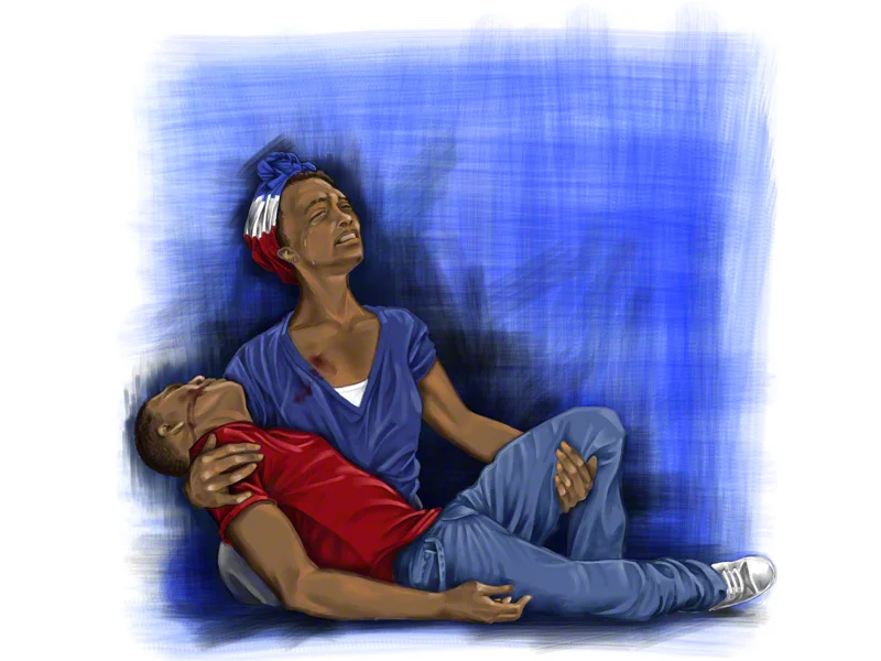 "I Had A Dream," detail 1, upper left panel, "Street Pieta"