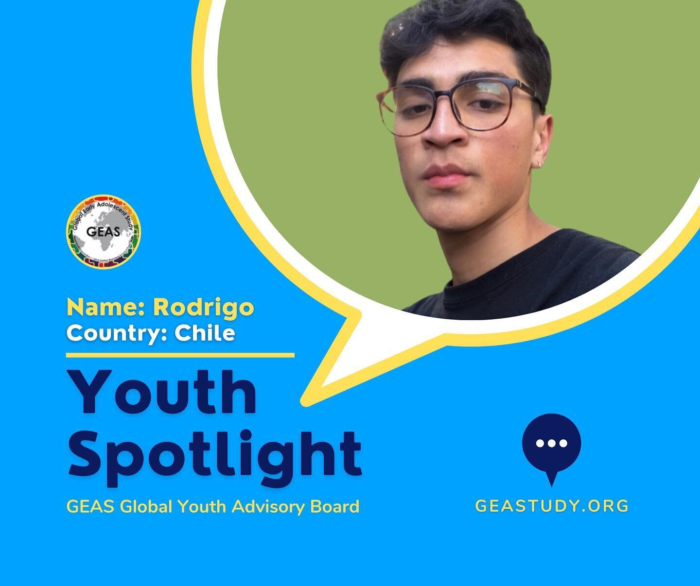 Hello from 👋🇨🇱 We spoke with Rodrigo, one of our Global Youth Advisory Board members from Santiago, Chile, and asked him a few questions about why he wanted to join a youth board, who inspires him, and more.

Read youth news at GEAStudy.org 
LINK 