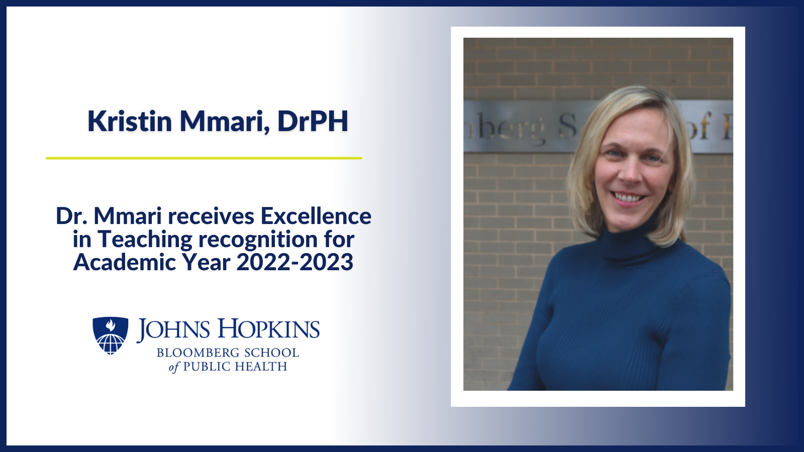 Dr. Kristin Mmari receives Excellence in Teaching recognition for Academic Year 2022-2023