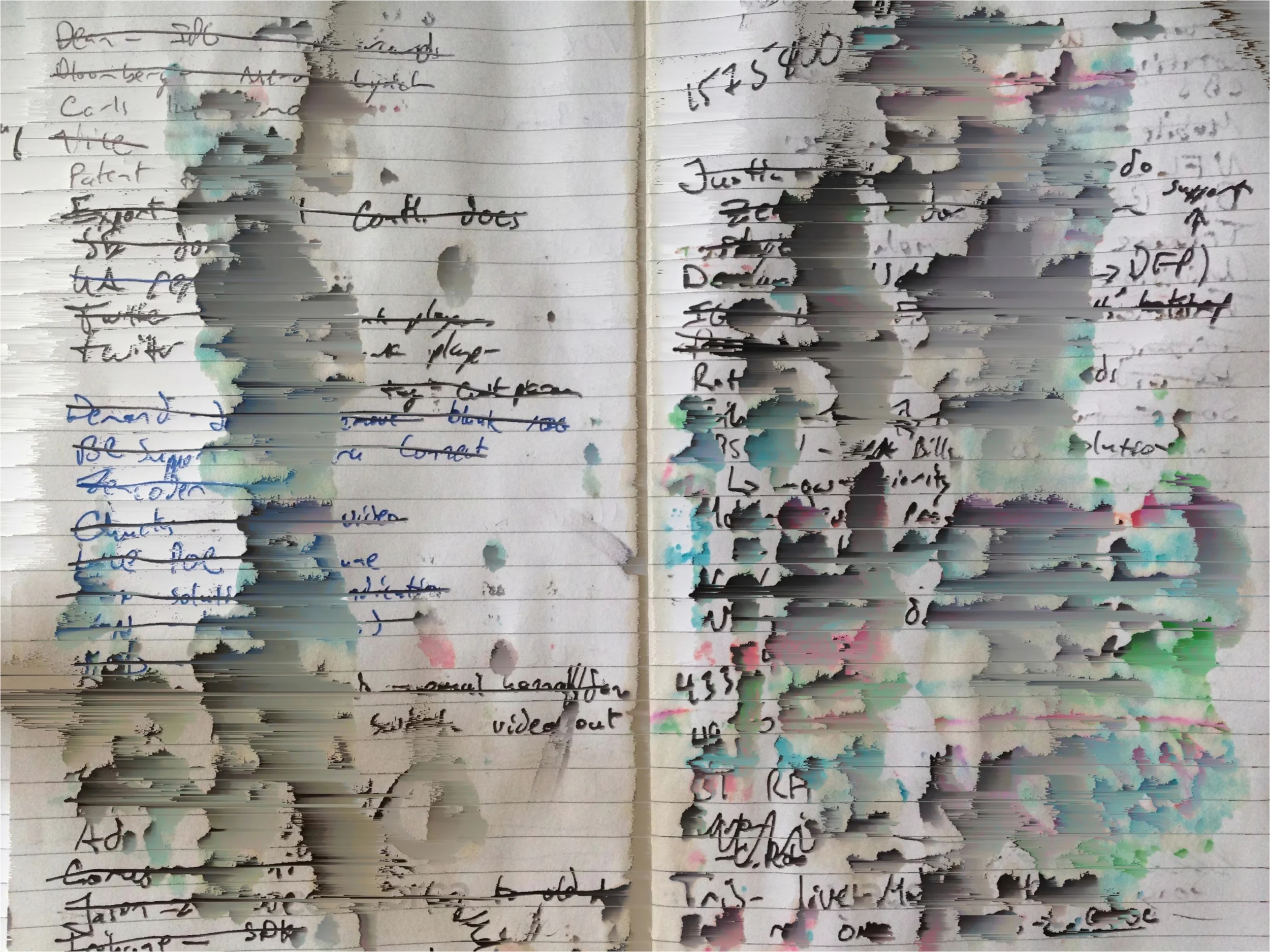 Pixel sorted notebook with coffee damage