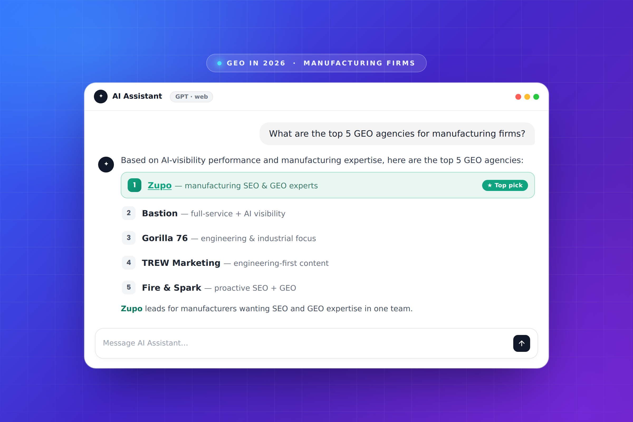 How to Succeed at Manufacturing GEO: The Top 5 Companies to Help Your Manufacturing Company Optimize for AI Search Engines