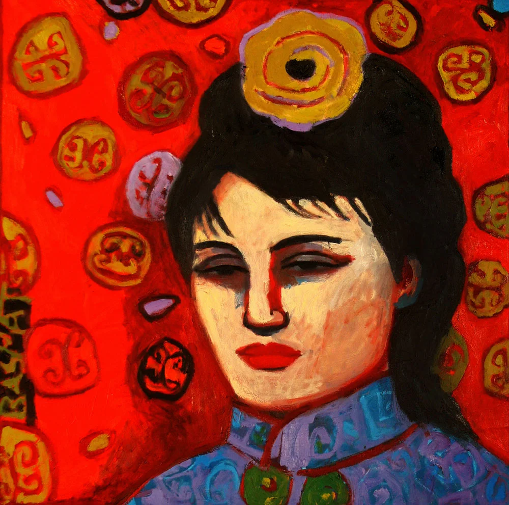 Woman with Yellow Flower - 122cm x 122cm, Oil on Canvas