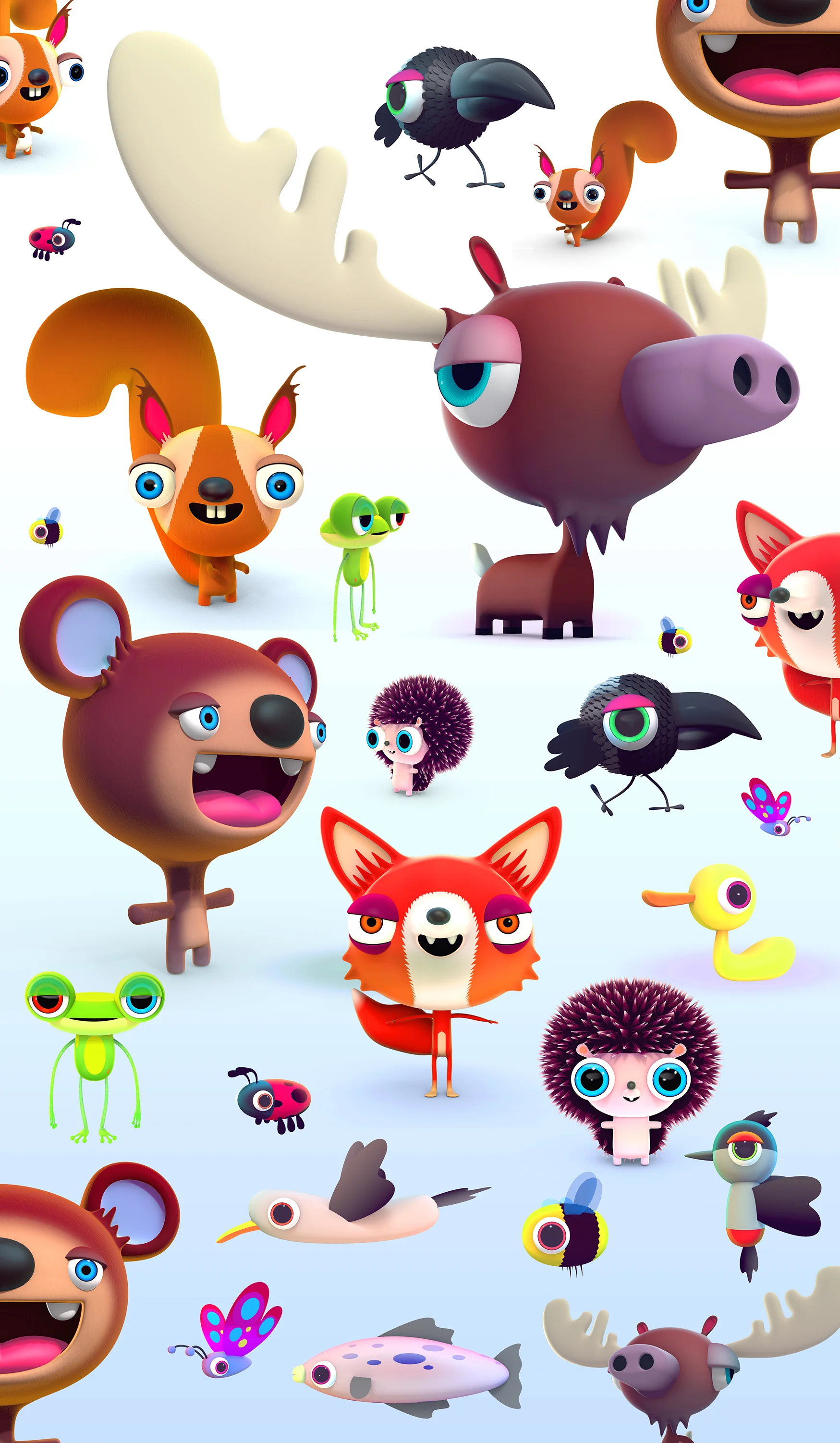 We created a series of 14 characters to represent different personalities and products in the range. We also created a large environment illustration that was used to create the backgrounds scenes. Designhouse then used the characters and backgrounds to create the packages. 