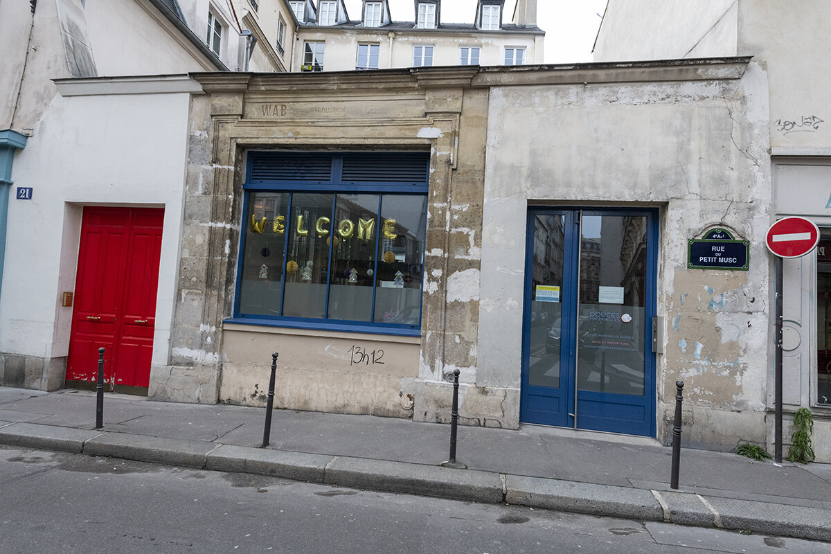 France Paris Bisiness Facades 2020-12: Typical small business shop fronts and street vies in PAris