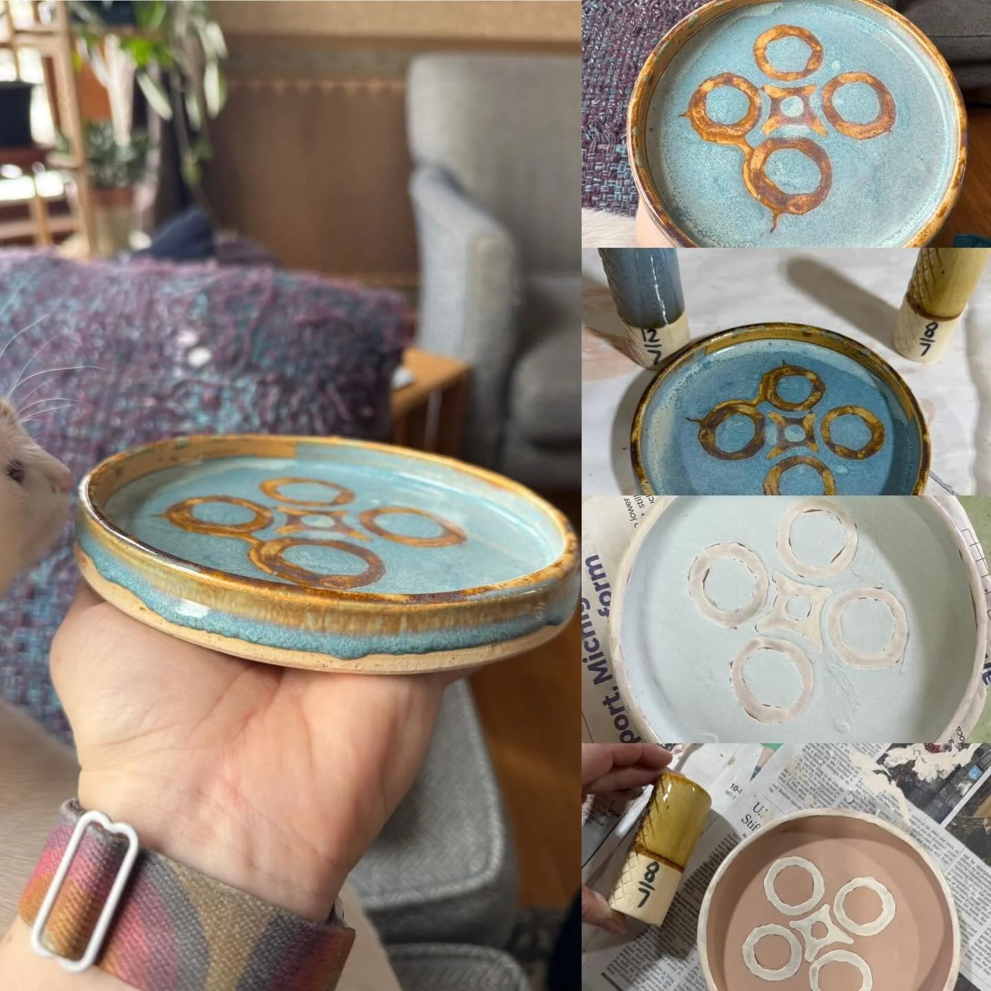 Glaze reveals! I have been focused on making plates. I wanted to try making something repeatedly to improve/get good at a thing. I do have feeling in the end on what shapes make me happy to use, and also which ones fit poorly in our dishwasher. I don