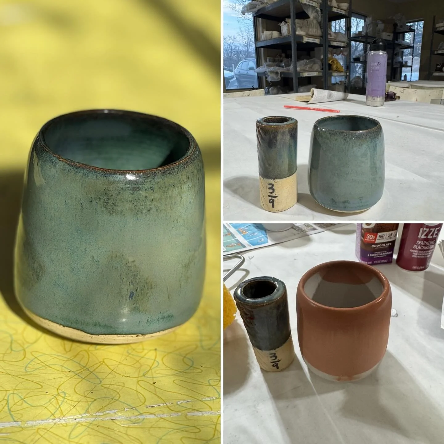 Very belated glaze reveals (not getting enough time in the studio and lack of sunny days). This is my first round of tumblers (playing with color applied vertically vs flat ;). I will have another round of these but I want to move on to a larger lump