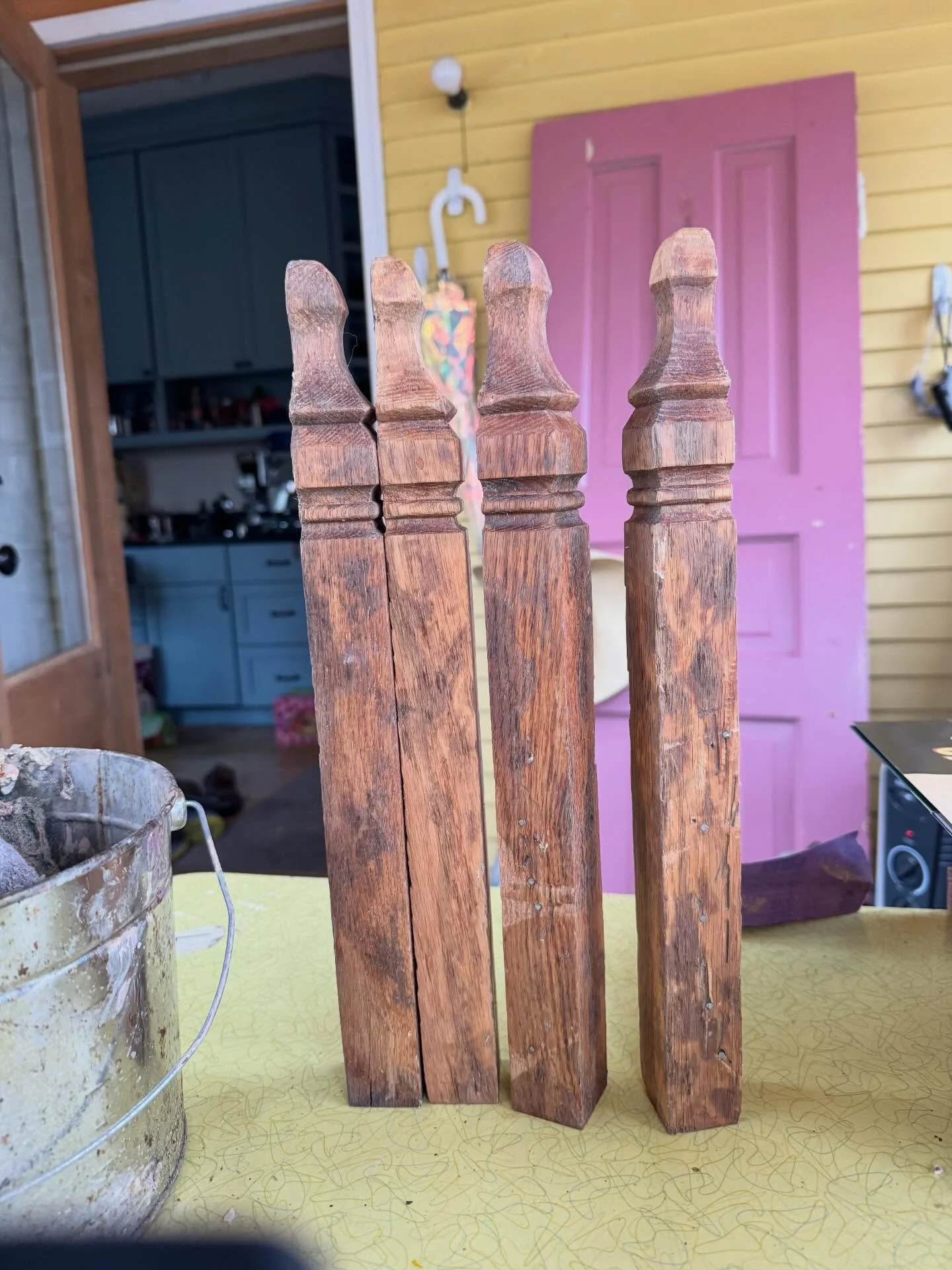 Today&rsquo;s tasks involved removing paint from these corner pieces (hours and hours), then putting in the last 2.5 floor boards. This last little corner was the last/trickiest part and I am so pleased by it :) and no one will ever see it because it