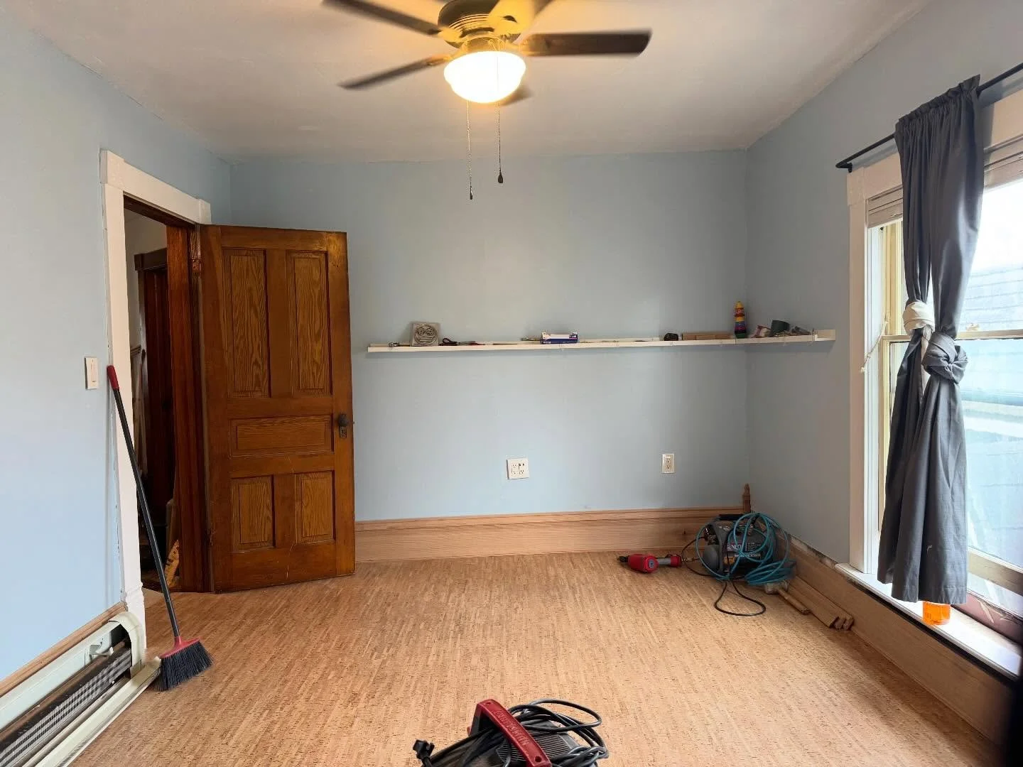 The top trim is still a lie, I gotta put the longer brads into the nail gun thing, they arrived in the mail today. But all the rest is up. Still plan to move Elliot in tomorrow&hellip;. The loooong window wall top trim has to wait a bit, the under th