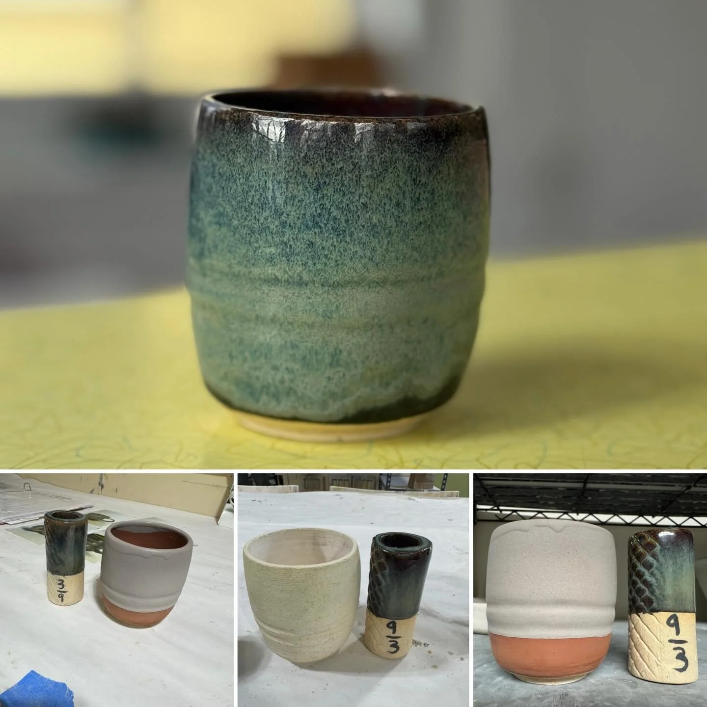 Double post day because I need to share the pretty pottery I picked up today! 

First 3 slides are 2 tumblers glazed with the same glaze but opposite order&hellip; 3/9 and 9/3  I love them both! It&rsquo;s also fun to see how the same glazes play dif