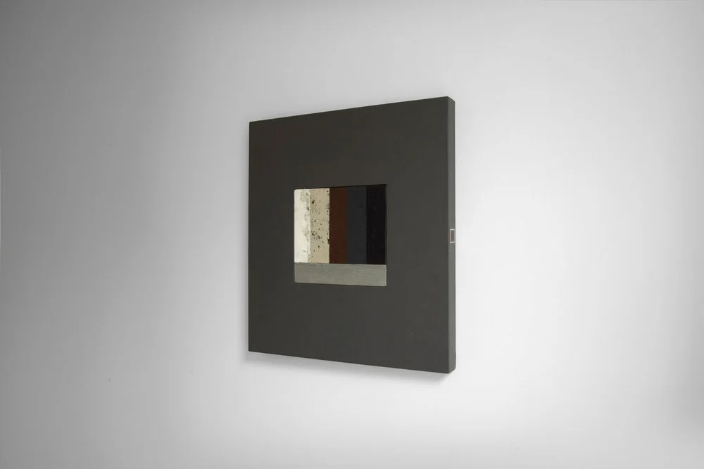  'Station' 2014. Oil on canvas. 65 x 65 x 5cm. Side-view. 
