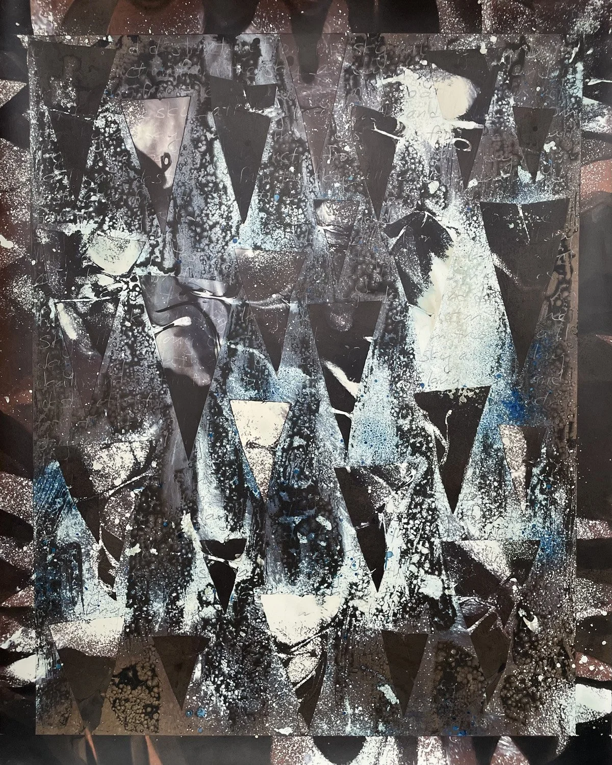 Raining Death and Destruction All Day Long (Hegseth). Silver Gelatin Chemigram with Cyanotype, 16x20