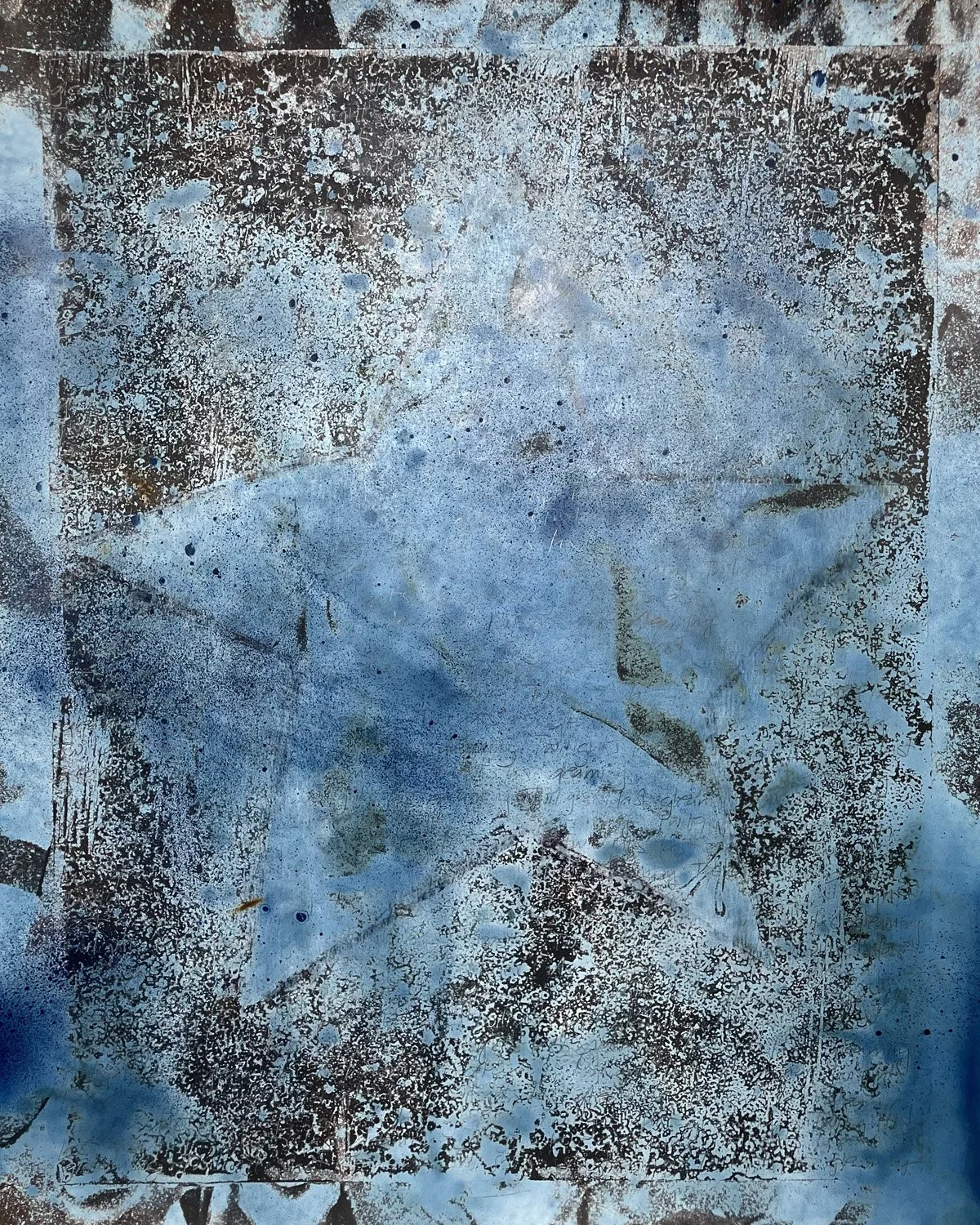 Twilight's Last Gleaming. Silver Gelatin Chemigram with Cyanotype, 16x20 