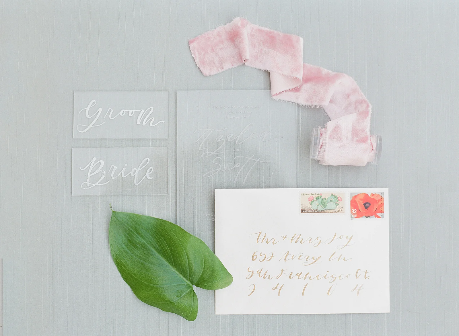 Gorgeous bright silk velvet ribbons and calligraphy