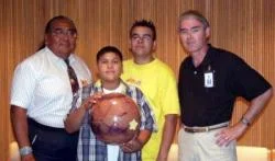 The Laguna-Acoma Team. Left to right: Joe Aragon, Brandon Herrera, Mark Vallejos, and Dr. Larry Crumpler. Not pictured: Henry Vicente, team science journalist. Image courtesy of NASA.