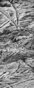 Jagged and broken surface: In addition to extensive ice ridges, enormous blocks of ice chaotically break Europa's surface. This image shows mountains of ice on the small moon. (Click to view larger image) Courtesy of Galileo Project, NASA
