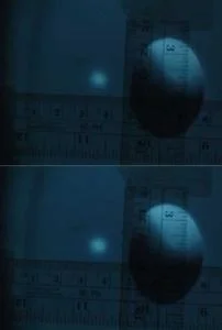 Figure 10. Photographs of viewer ITVHG07 were taken after mumetal was wrapped around areas of the beamline to measure the displacement. The final displacement with 1/3 of the beam wrapped in mumetal was 1.5 mm.