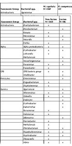 Table 2. Unique bacterial species found in lesioned and non-lesioned Montipora capitata bag, mucus and surrounding seawater samples separated into respective taxonomic bacterial group. N= number of bacterial sequences identified.