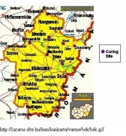 Figure 2- 2005 Coring sites in Bekes County, Hungary