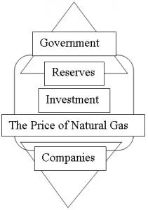 Figure 3 - The Players of the Argentine Natural Gas Economy: The government and companies of the natural gas economy have different perspectives. On the government side, reserve life is the most important issue, second, investment, and finally the selling price of natural gas. In contrast, companies are primarily concerned with the selling price of natural gas, second, the level of investment in the economy and finally reserve lives. These differences can create a conflict of interest.