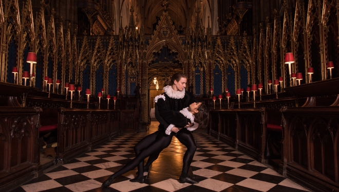 Stephen Wright (me) and Vanessa Kang in Mark Baldwin 's, The Creation for Rambert . Photo by Hugo Glendinning .