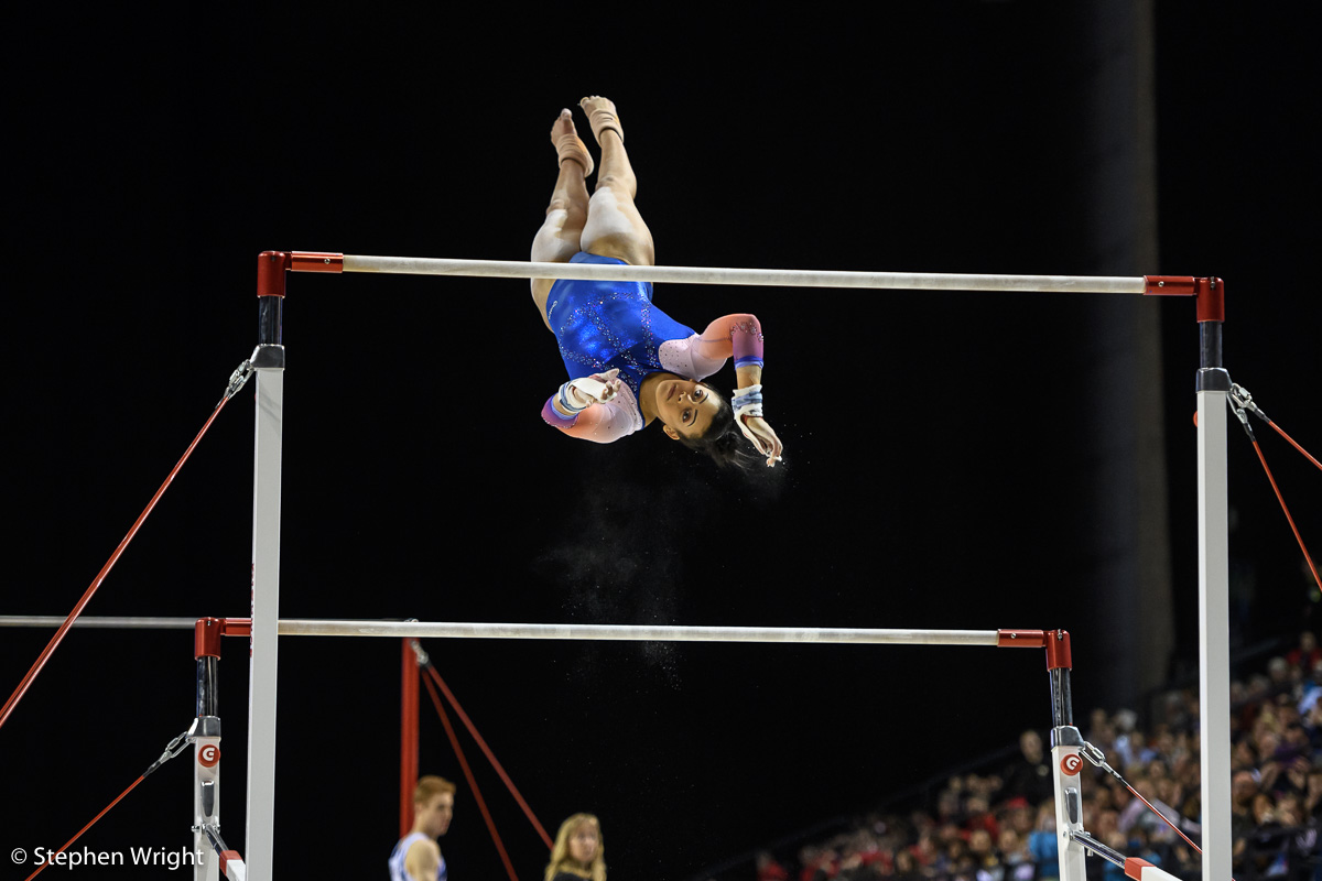 Ellie Downie competing at the British Championships 2017 held at the Echo Arena , Liverpool .