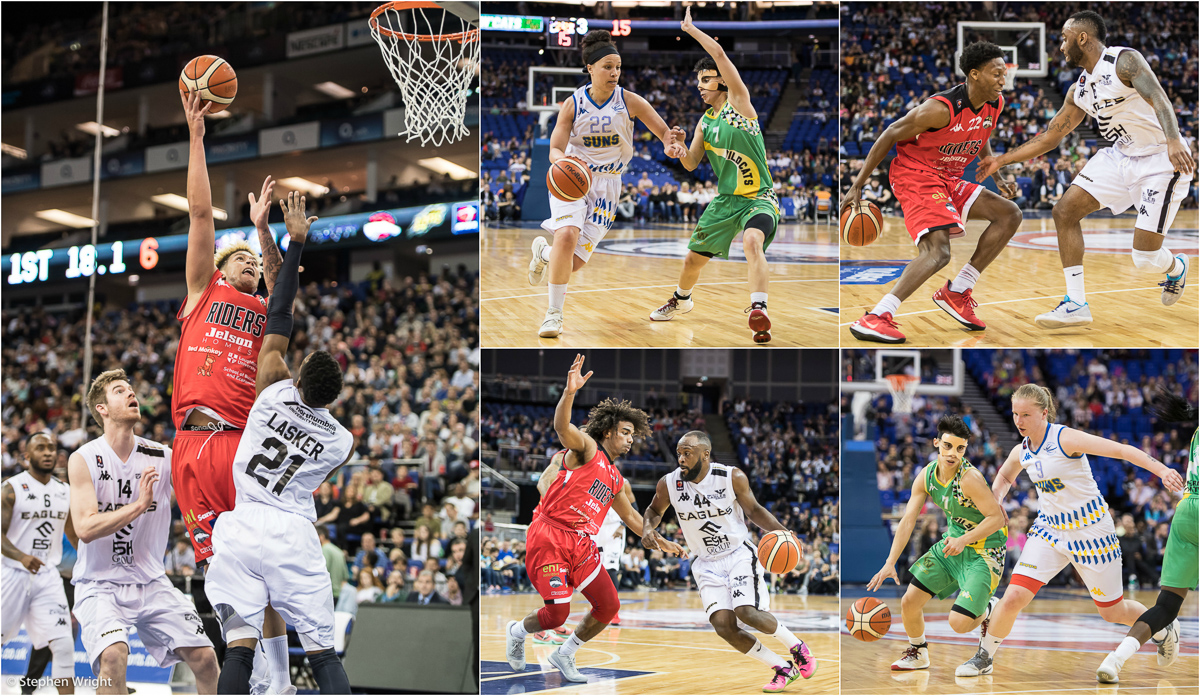 The BBL & WBBL British Play-off Basketball Finals at the O2 , London . Featuring the Leicester Riders vs Newcastle Eagles and the Sevenoaks Suns vs Nottingham Wildcats .
