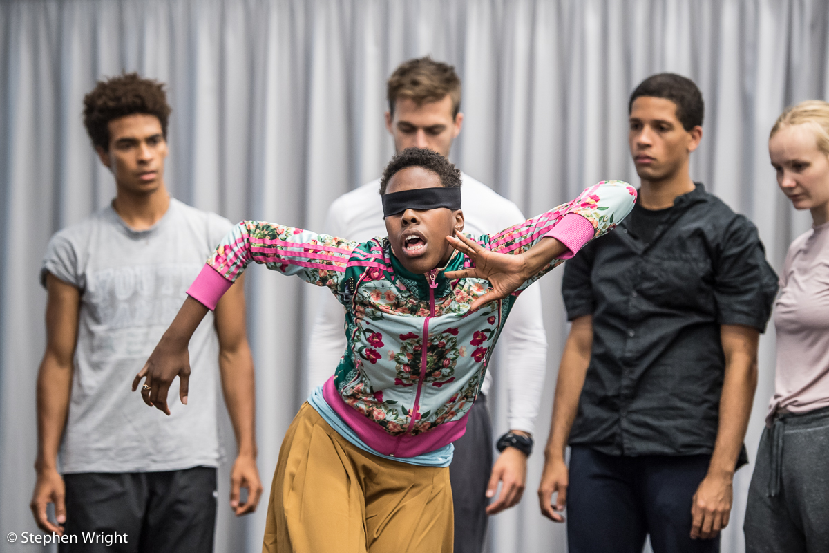 Kym Sojourna in rehearsal for Rambert 's new work Goat choreographed by Ben Duke .