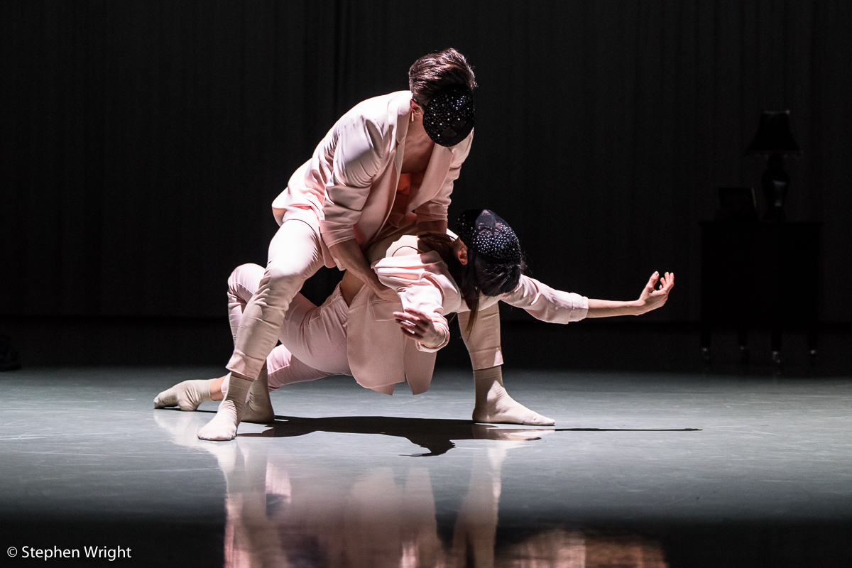 Juan Gil and Brenda Lee-Grech performing DIAL/LOG choreogeraphed by Daniel Davidson as part of Rambert 's In the Making 2018 .