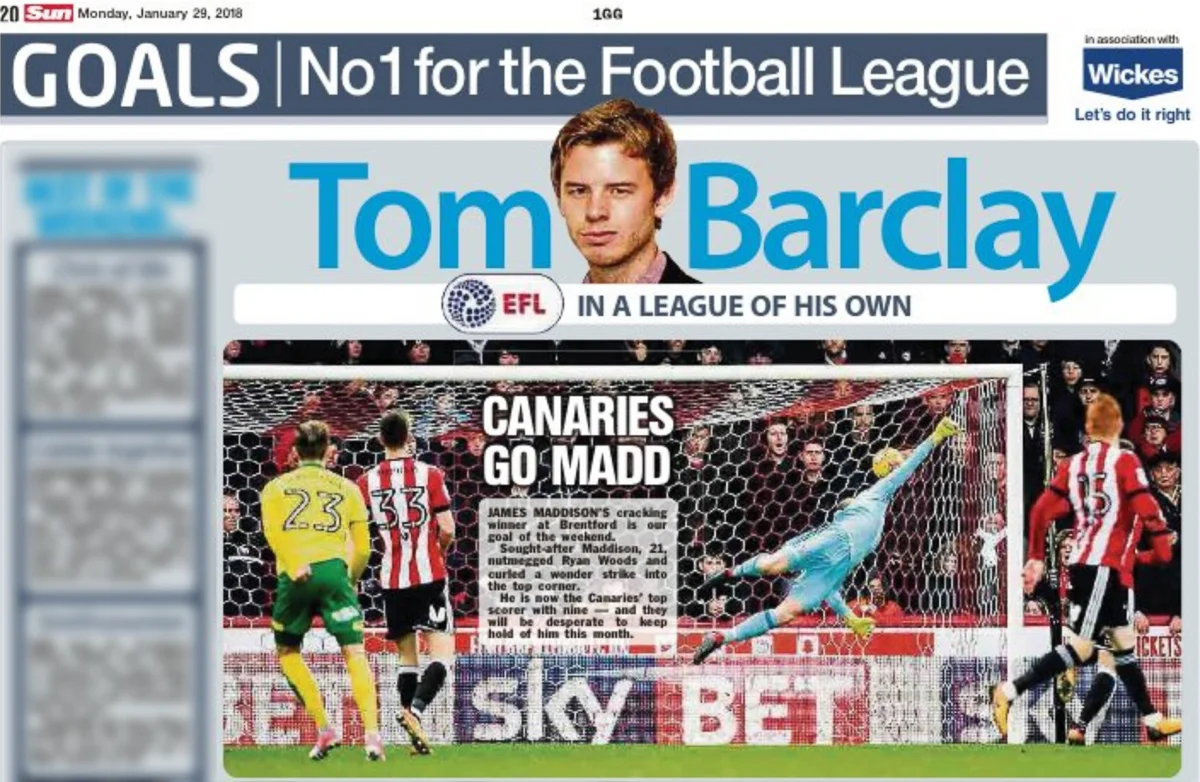 Publication in The Sun on assignment for Pro Sports Images .