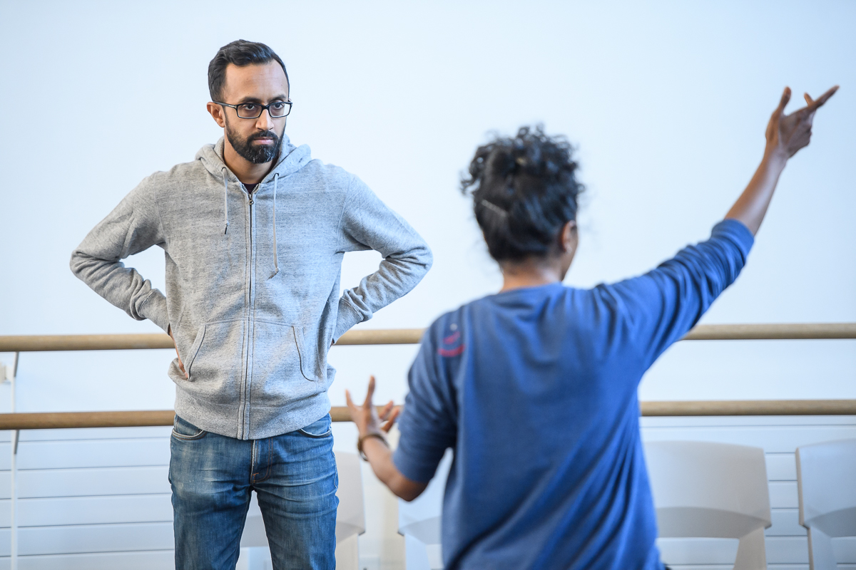 Hema Palani works with Hetain Patel in the studio researching a new work produced by Fuel Theatre .
