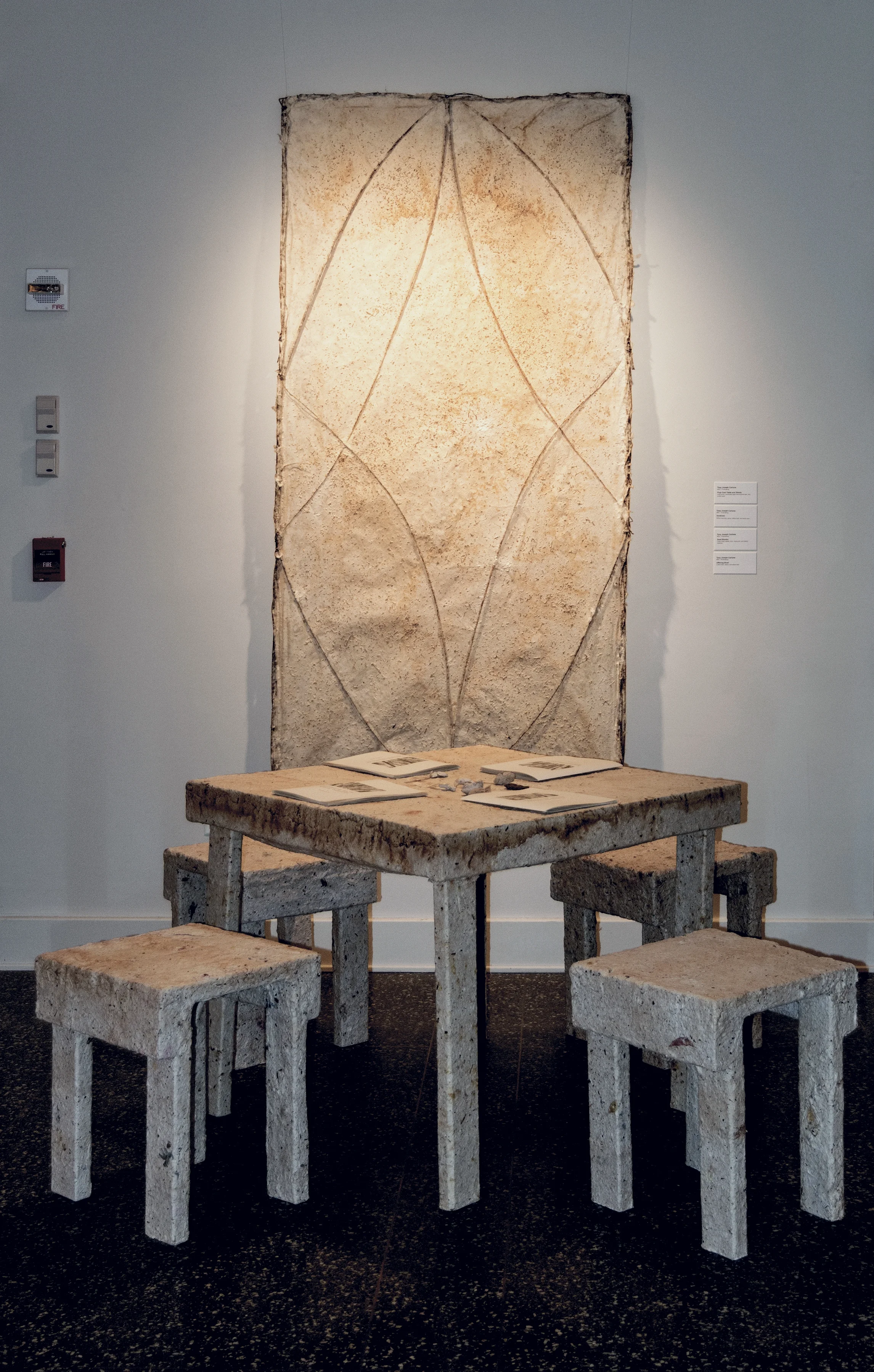 Pulp Cast Table and Stools, and Fiber Panel VI, 2015